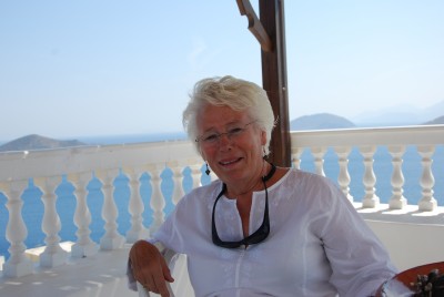 Christine at Villa Kolkis balcony
